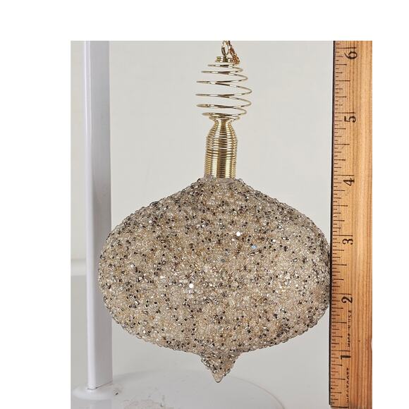 Beaded Onion Shape Christmas Ornament Gold Silver 5x4.5" Holiday Decor Christmas - Picture 4 of 16